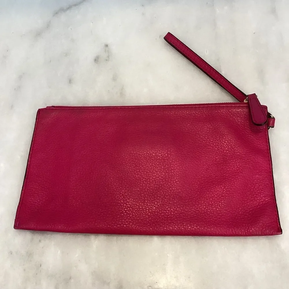 Michael Kors Purse Pouch Wristlet Pebbled Leather Clutch with Metallic Logo